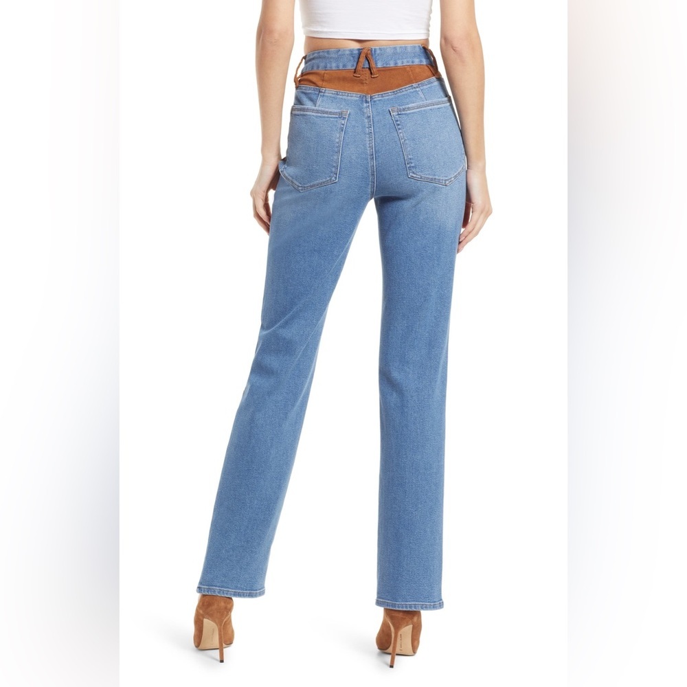 Good American Icon Mixed Media Denim & Faux Suede Pants Size 26 NWT - Picture 11 of 11